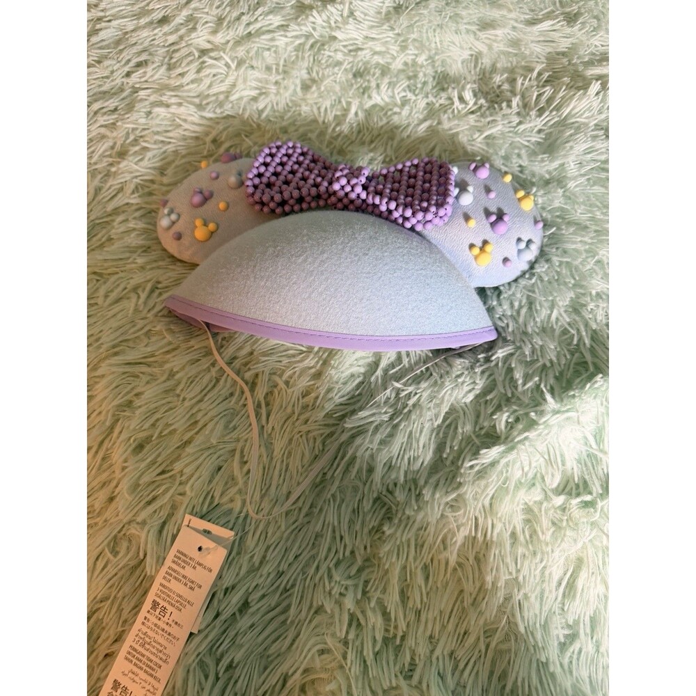 Disney Parks Minnie Mouse Beaded Purple Blue Ear Hat For Adults New With Tag